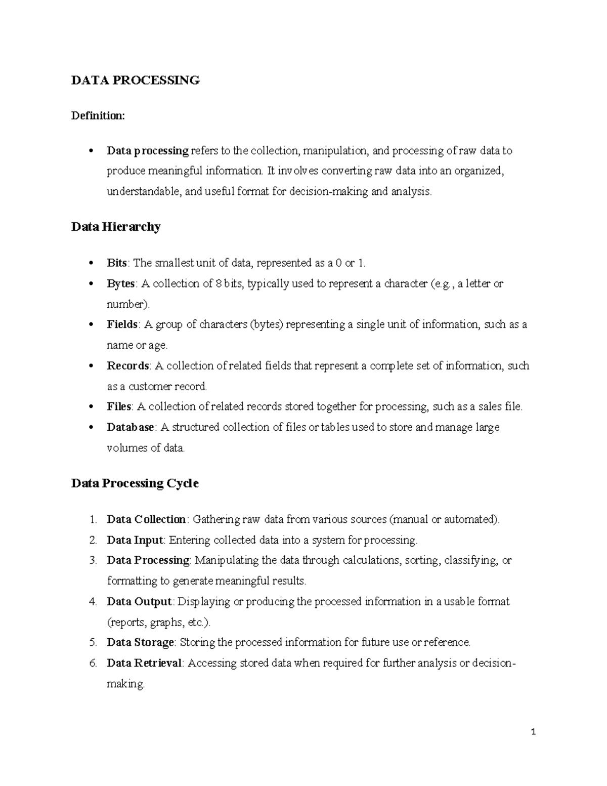 DATA Processing Overview: Key Concepts and Methods Explained - Studocu