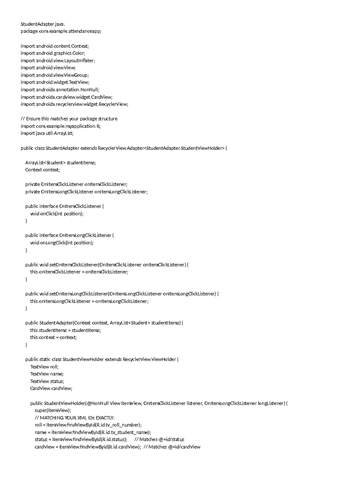 Java Files for Student Management System (CS101: Project) - Studocu