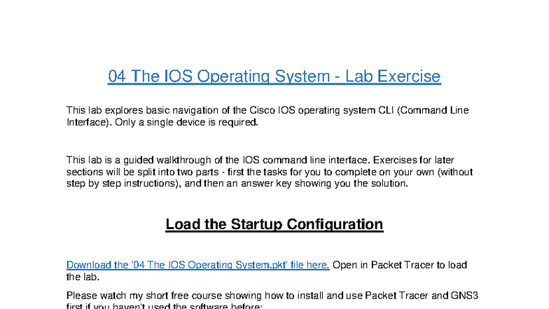 CCNA 04: IOS Operating System Lab Exercise Guide - Studocu