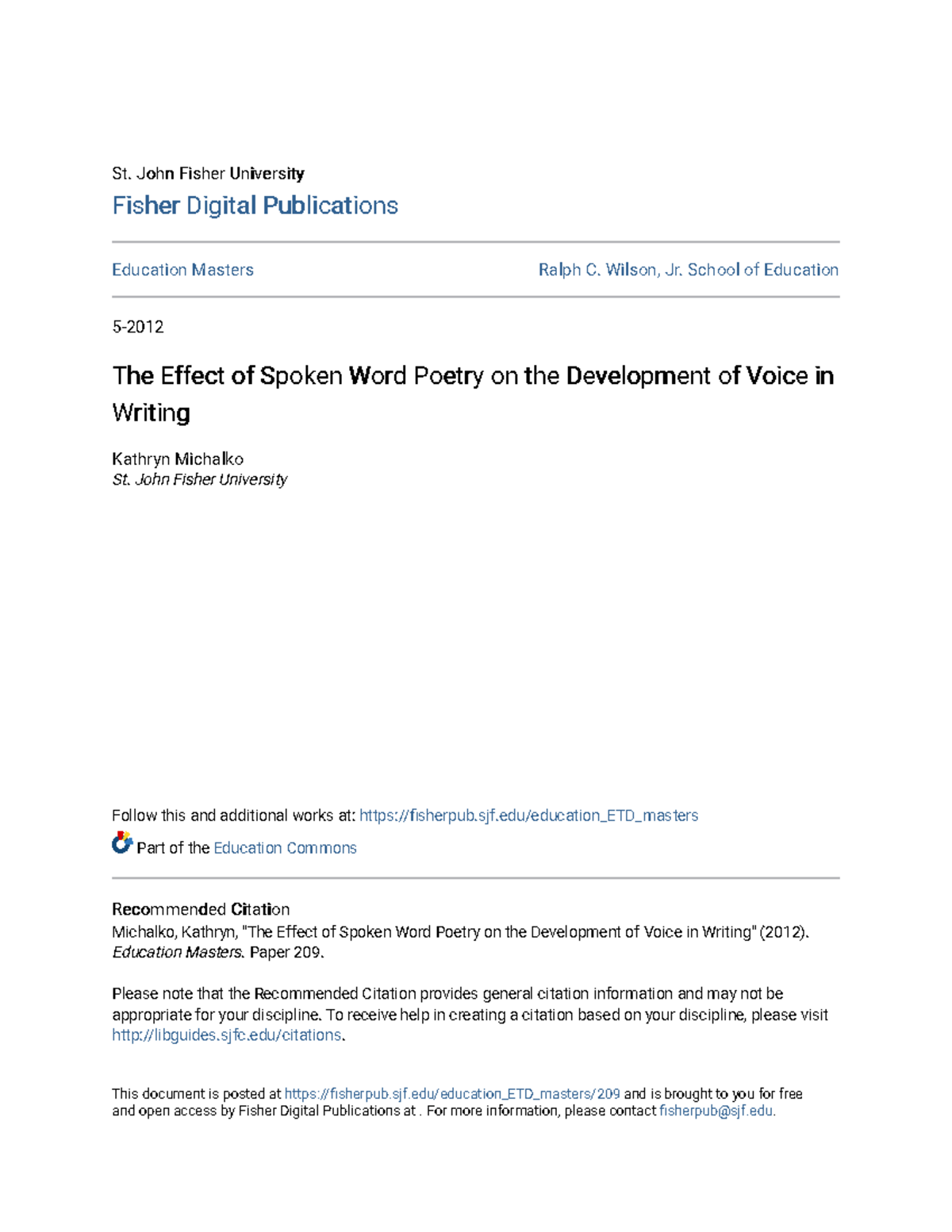 The Effect of Spoken Word Poetry on the Development of Voice in W - St ...