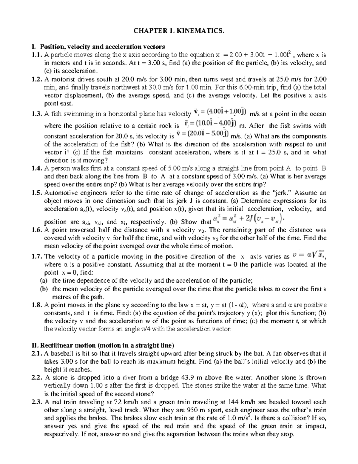 Chapter 1- Kinematics , General Physics 1 - Studocu
