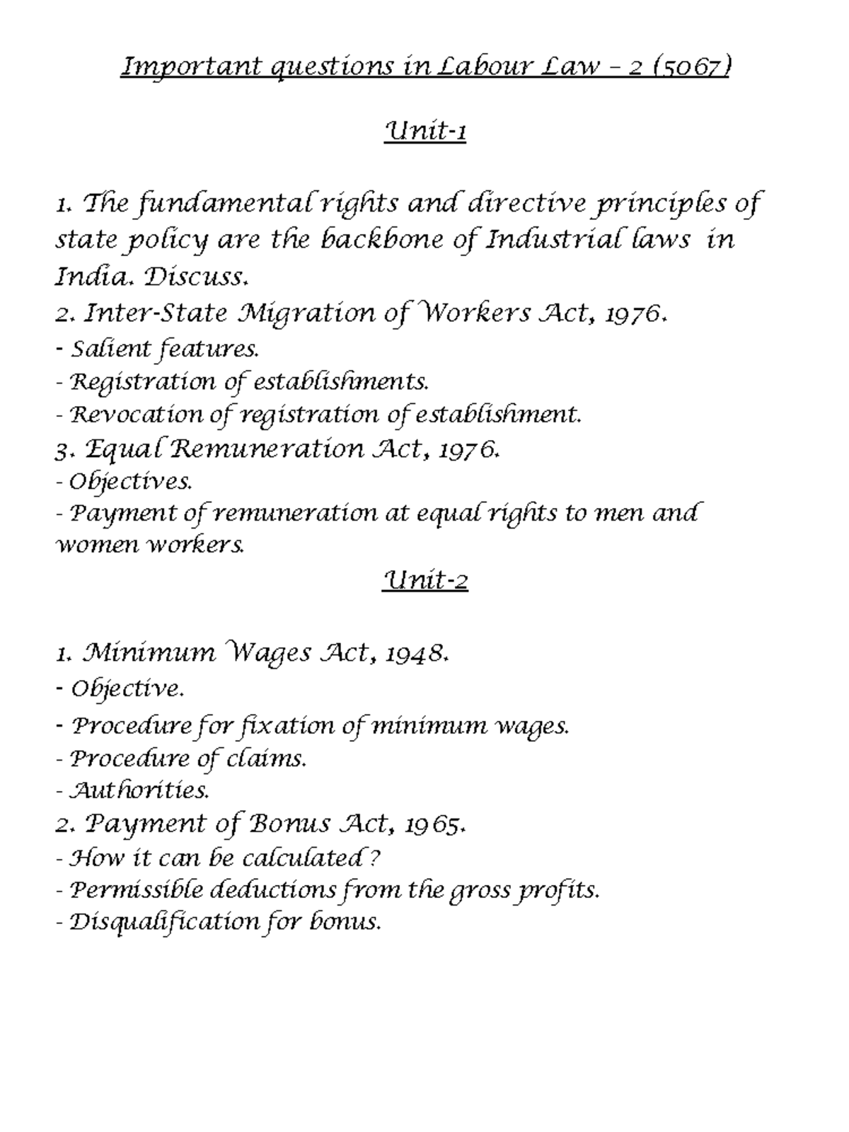 Labour Law 2 (5067) Key Questions and Concepts Overview - Studocu