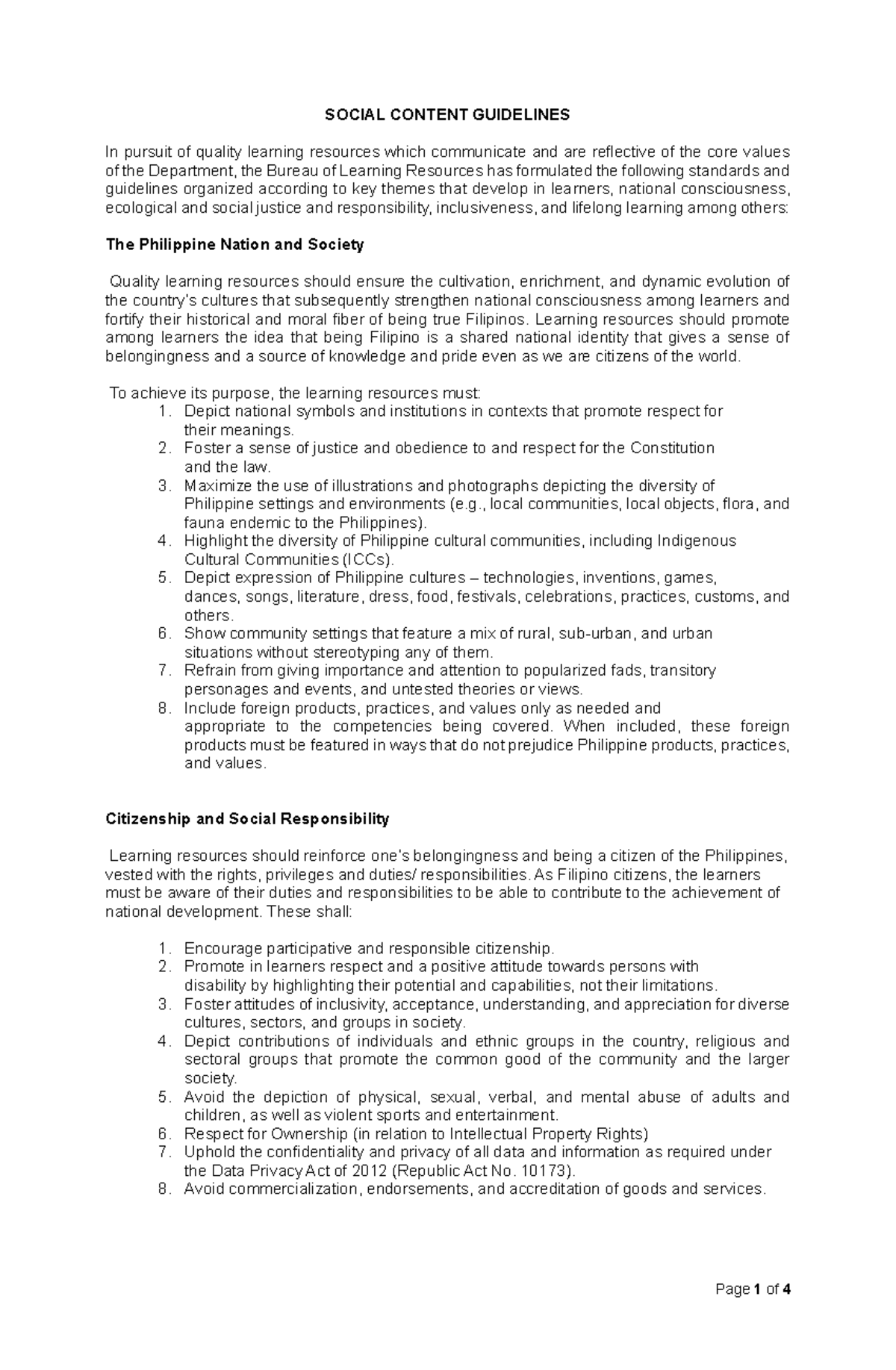 SOCIAL CONTENT GUIDELINES: Standards for Quality Learning Resources ...