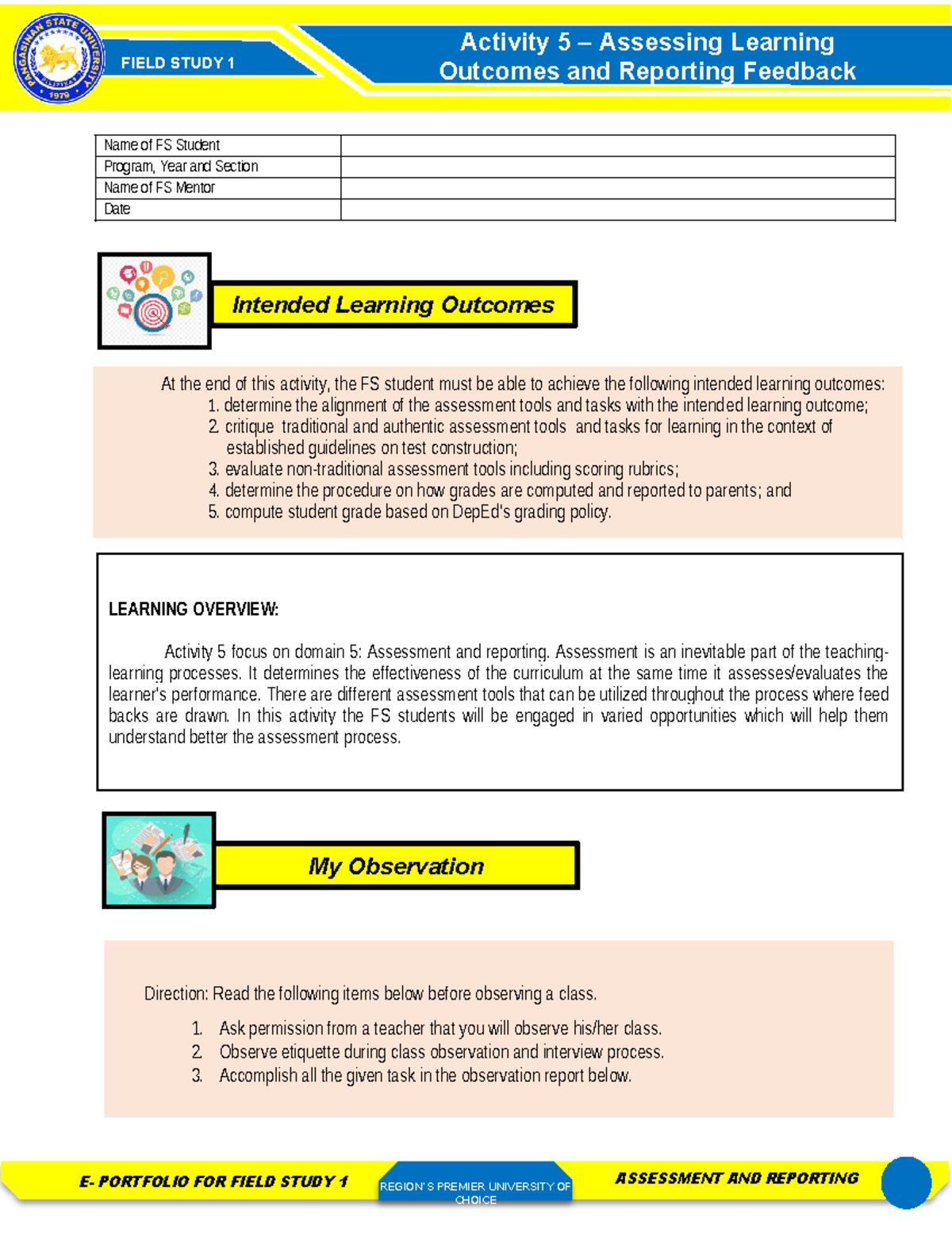 FS1-Activity-5 - FS activity - FIELD STUDY 1 E- PORTFOLIO FOR FIELD ...