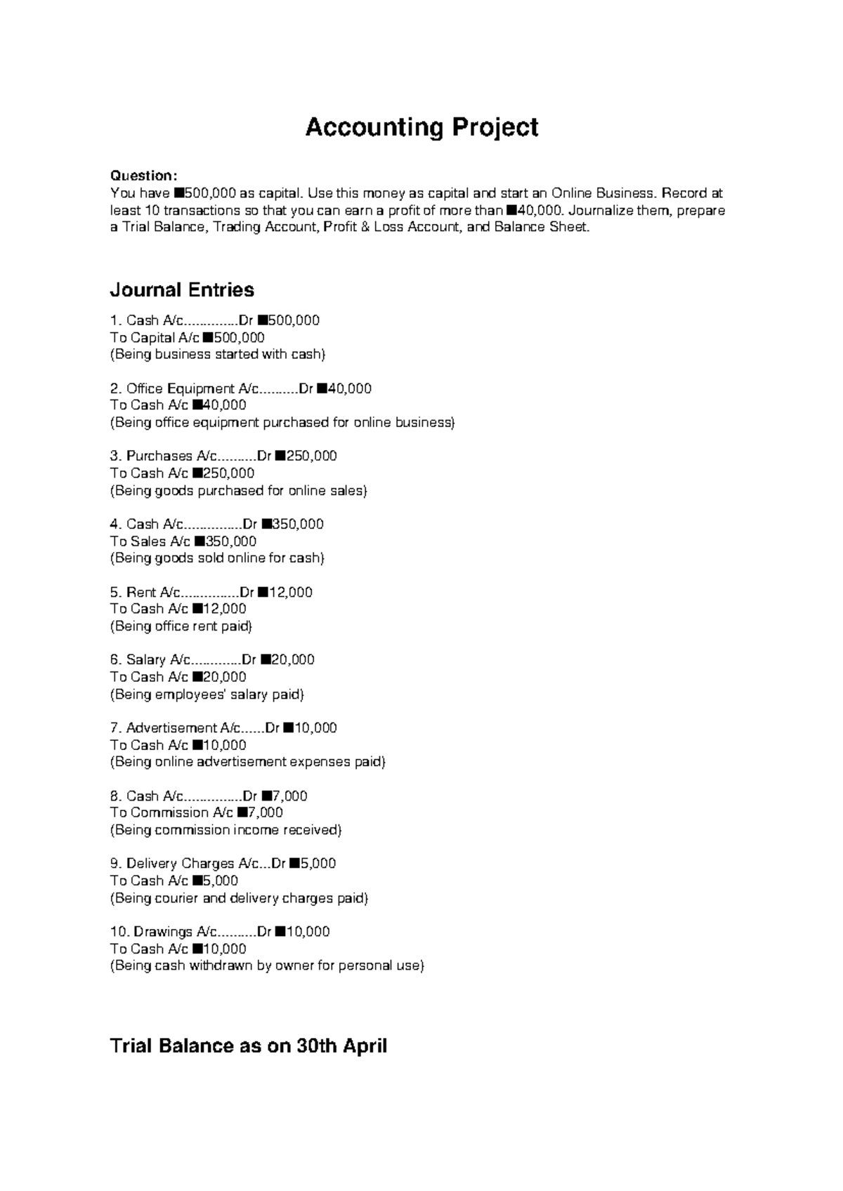 Online Business Accounting Project: Transactions & Financial Statements ...