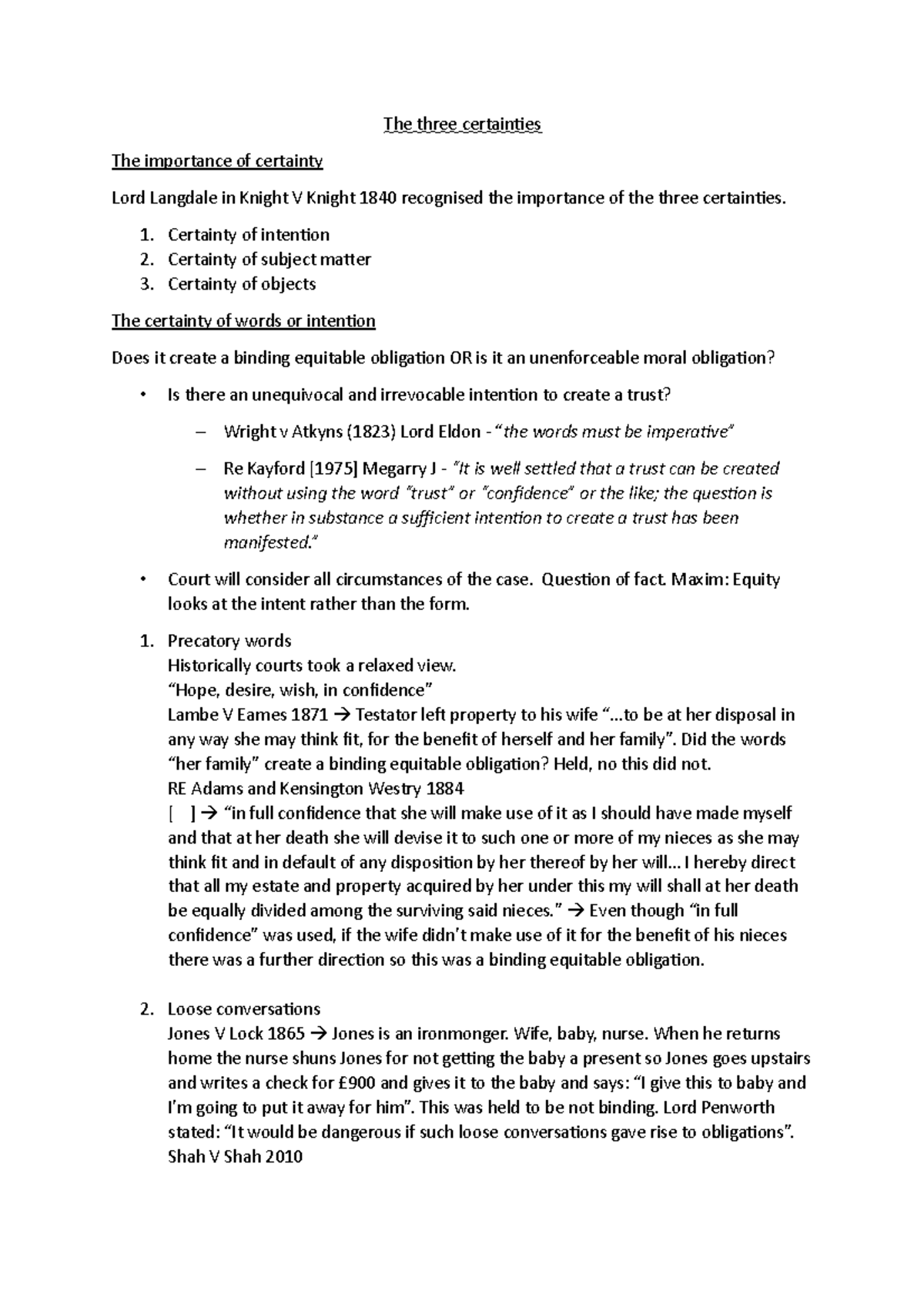 The Three Certainties in Trust Law: A Detailed Analysis - Studocu
