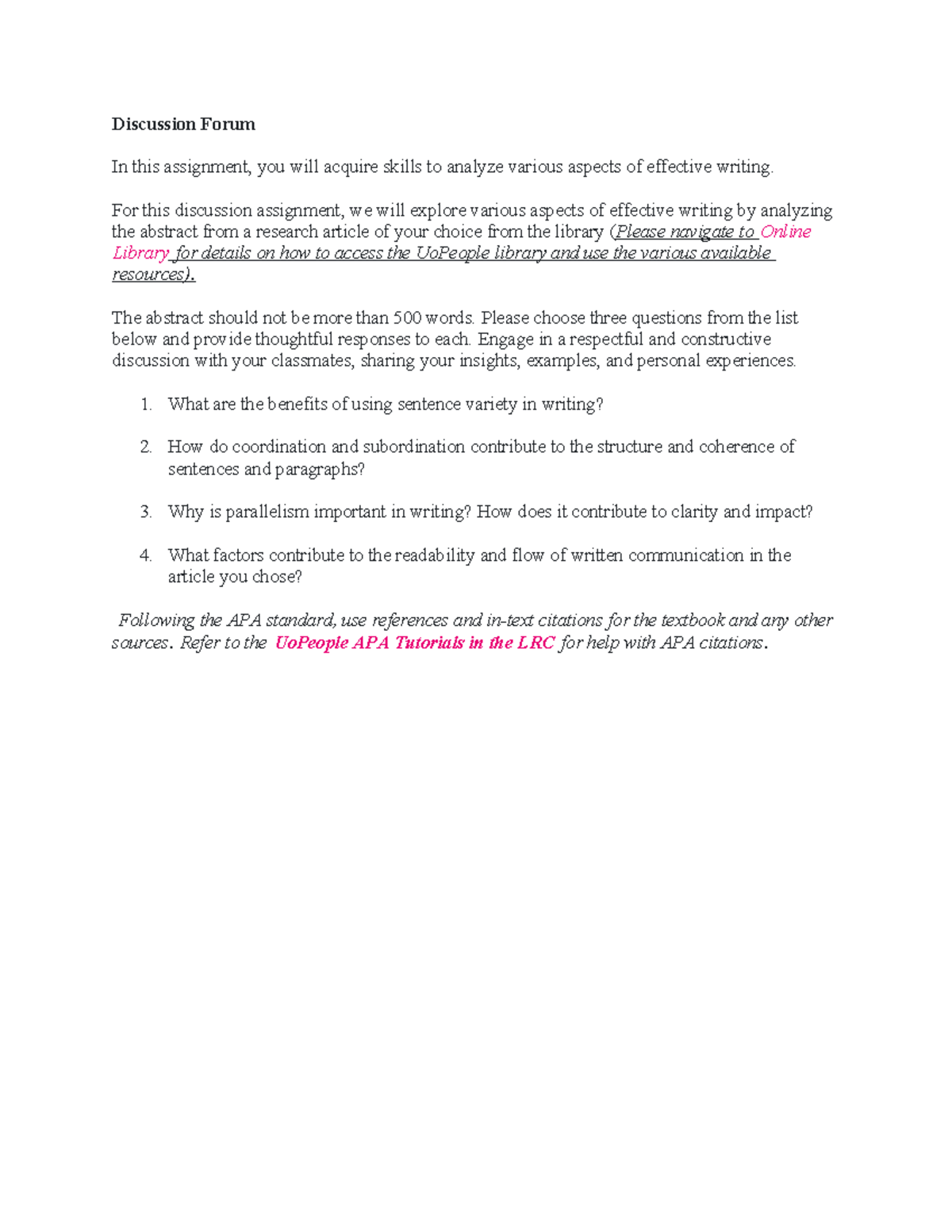 Discussion Forum Unit 2: Analyzing Effective Writing Techniques in ...