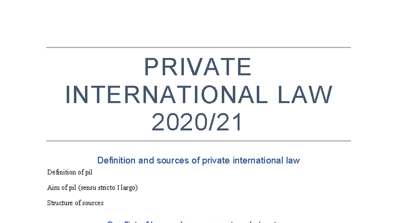 Private International Law Overview and Key Concepts (PIL 101) - Studocu