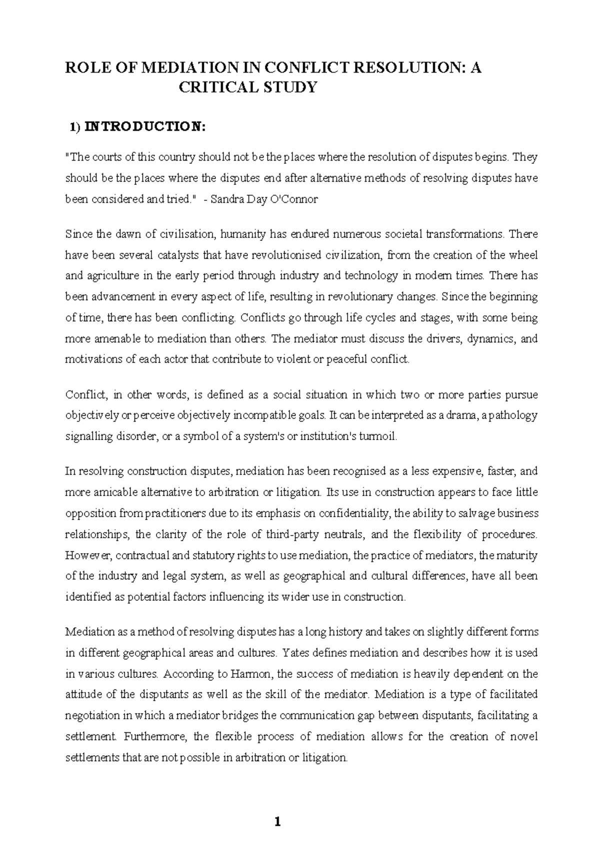 ROLE OF Mediation IN Conflict Resolution A Critical Study - ROLE OF ...