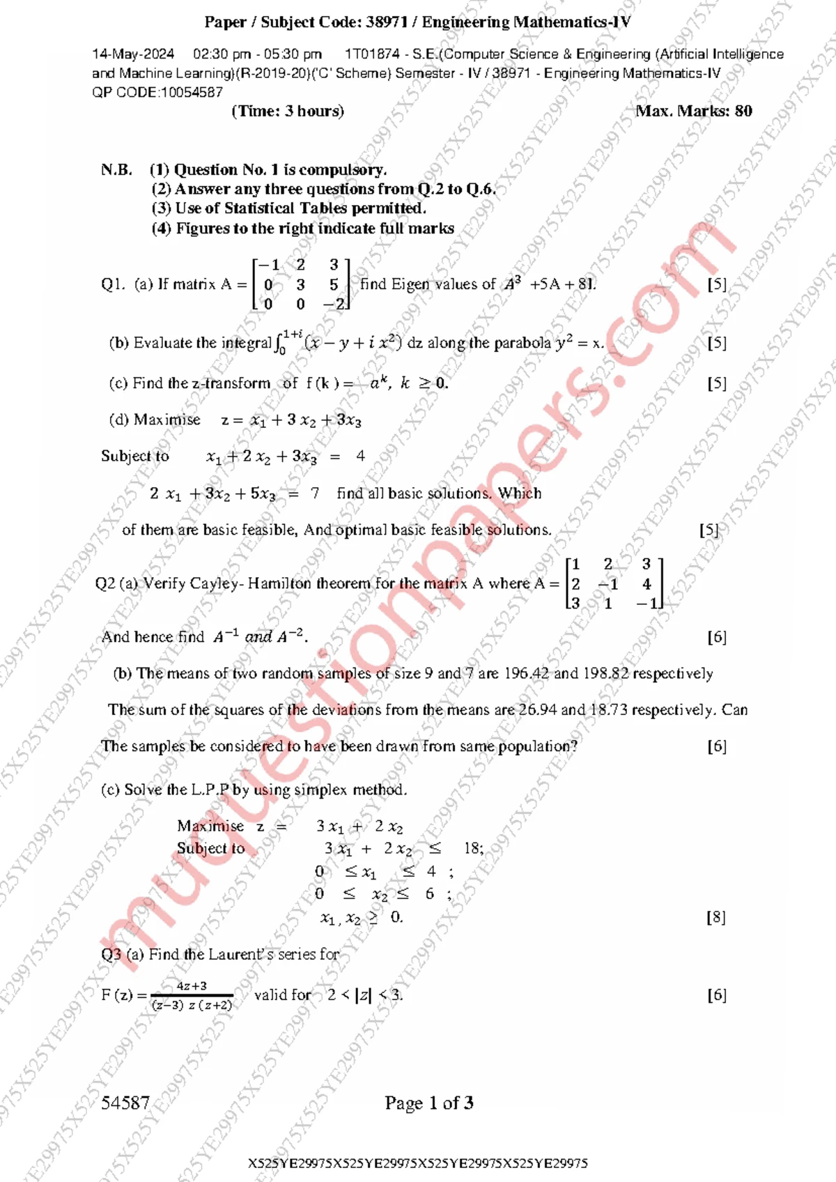 Engineering Mathematics IV (38971) - Semester 4 Exam Notes - Studocu