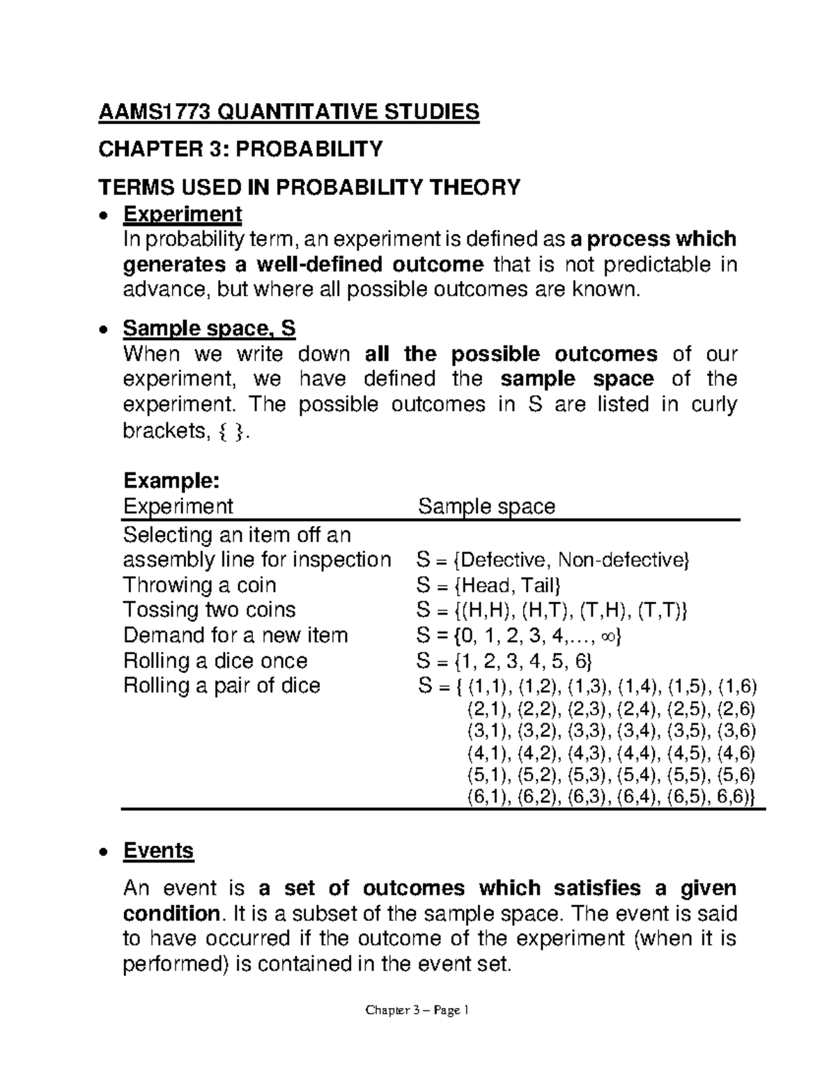 AAMS1773 Quantitative Studies: Chapter 3 Probability Notes - Studocu