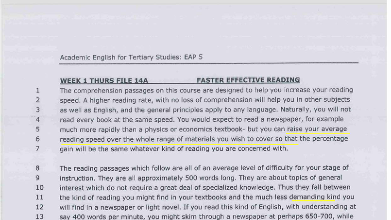 Speed Reading Techniques: EAP 5 WEEK 1 THURS - Faster Effective Reading ...