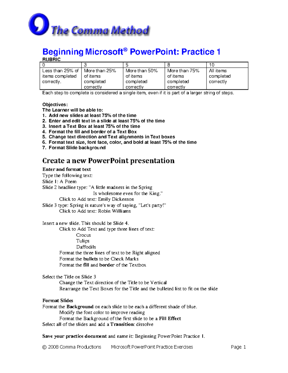 Powerpoint practice actvities - Beginning Microsoft PowerPoint ...