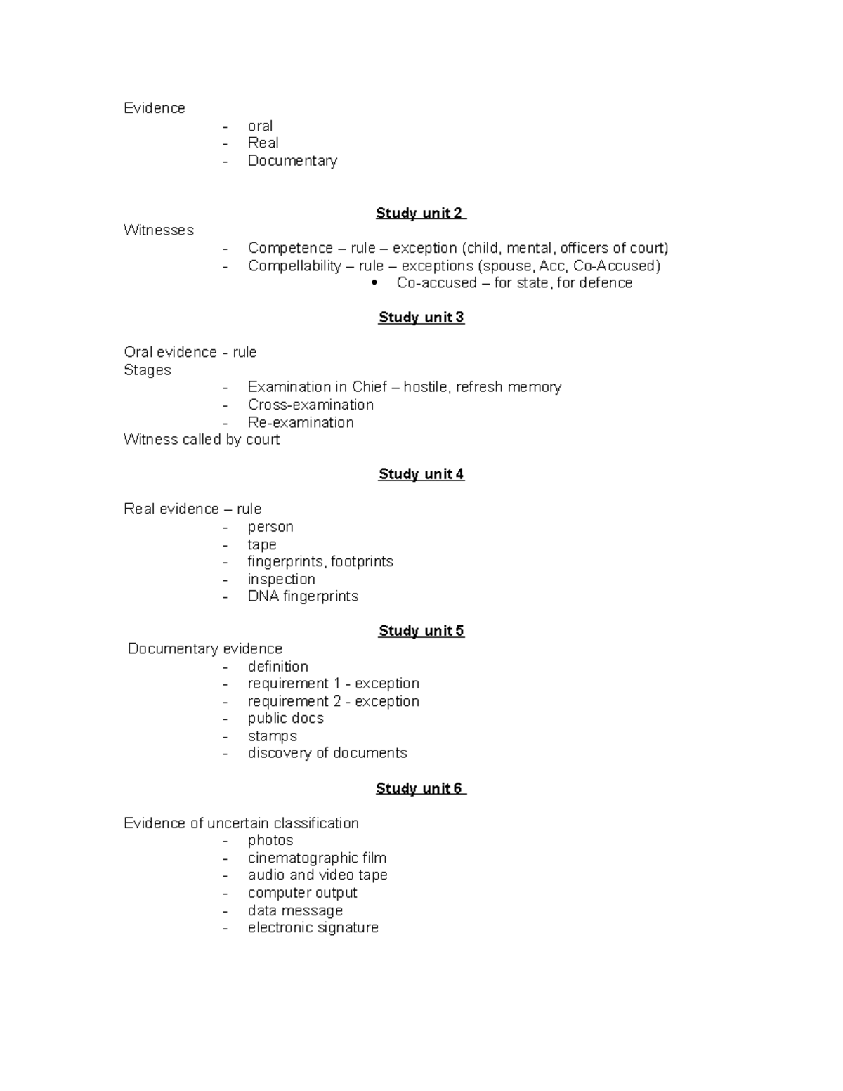 EVI3701 - Comprehensive Evidence Notes for Legal Studies - Studocu