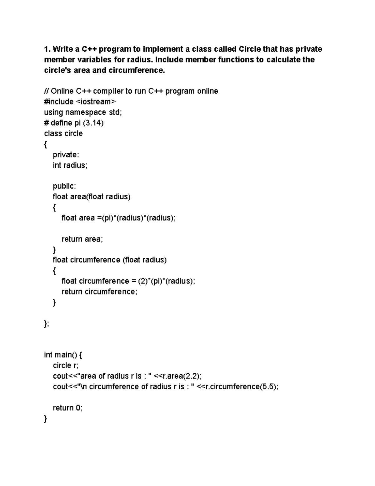 Classes and objects prac codes - Write a C++ program to implement a ...