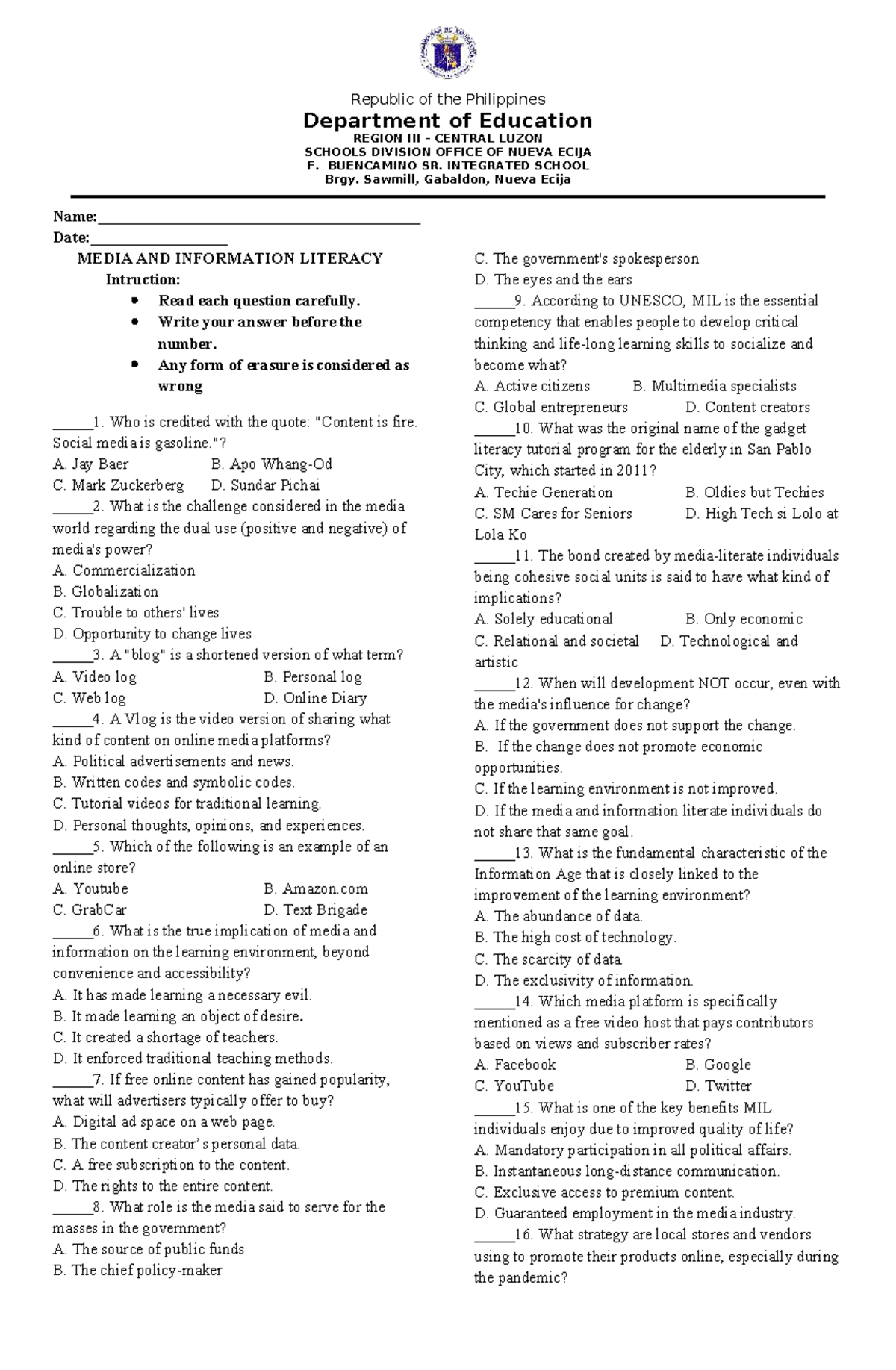 2nd Quarter Exam MIL - Study Notes on Media and Information Literacy ...