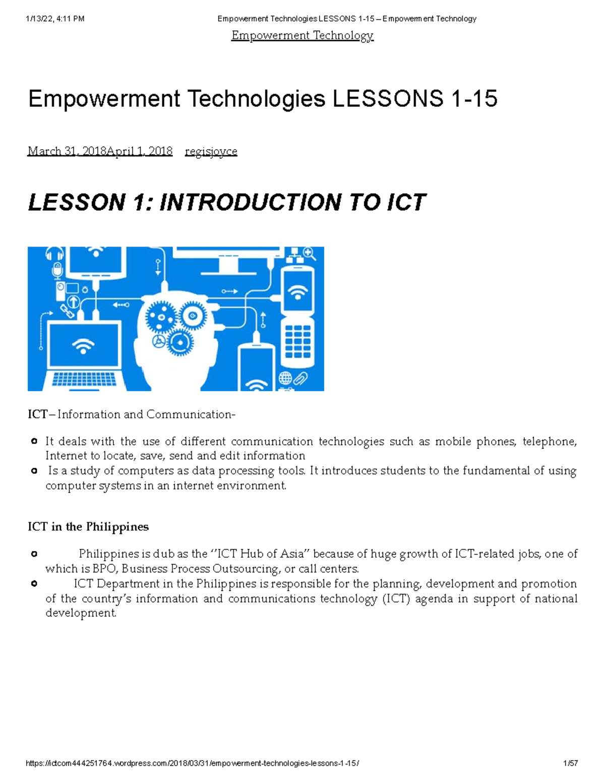 Empowerment Technologies Lessons 1-15 Overview and Key Concepts - Studocu