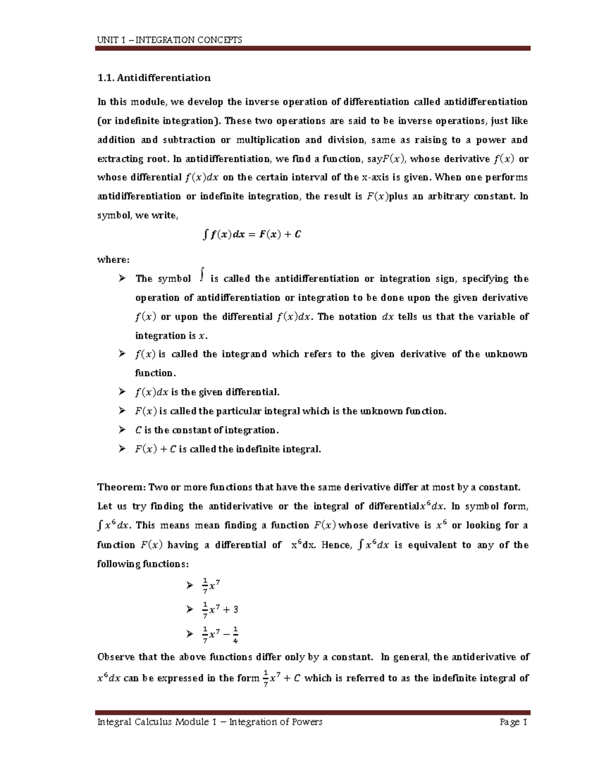 M1 Integration Concepts: Antidifferentiation & Powers - Studocu