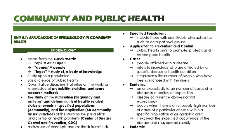 CPH UNIT 8: Applications of Epidemiology in Community Health - Studocu