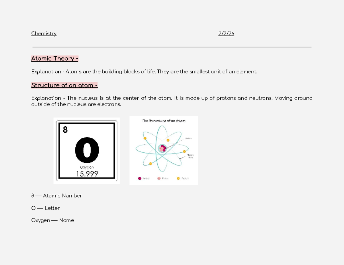 Chemistry Lecture Notes: Atomic Theory and Structure - Studocu