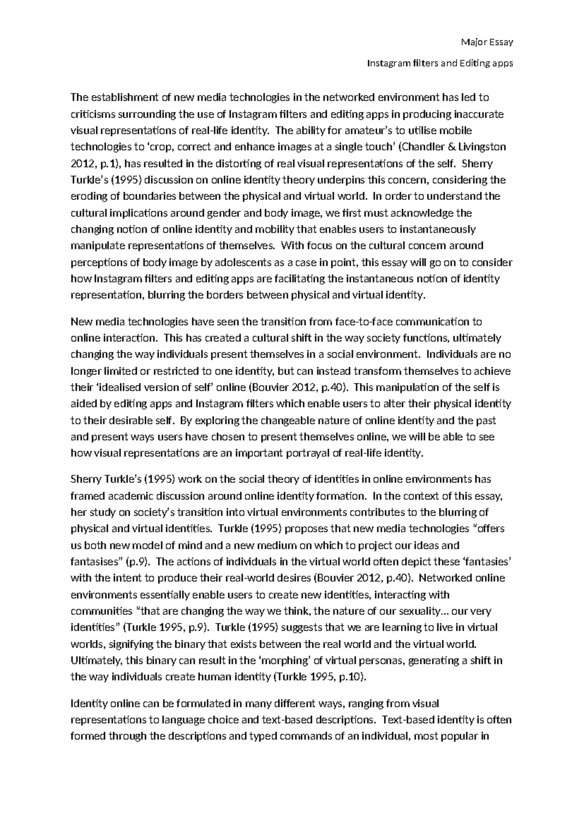 MMCC2141 Major Essay Past Example 1 - Instagram filters and Editing ...