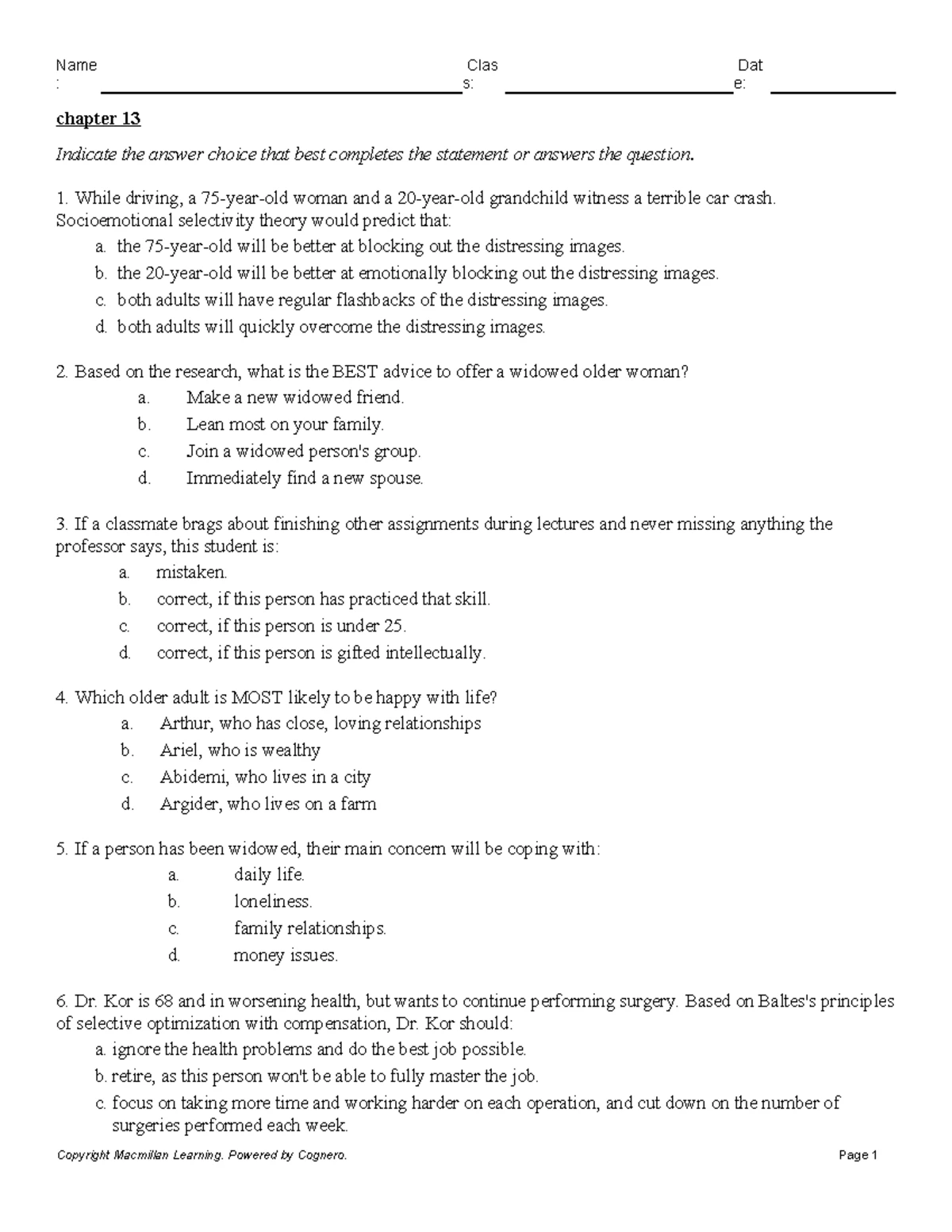 Chapter 6 Study Guide S E Chapter 6 Indicate The Answer Choice Chapter 6 Study Guide S E Chapter 6 Indicate The Answer Choice