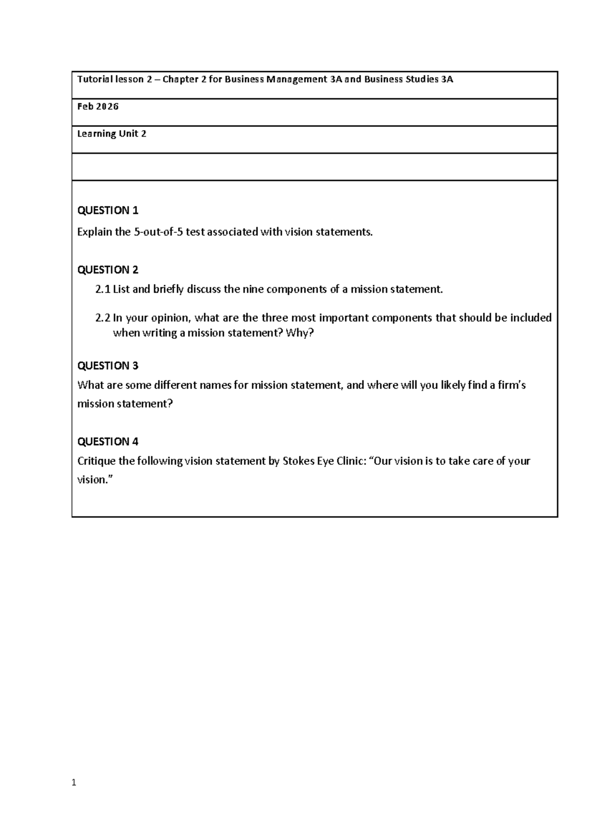 Tutorial lesson 2 2026 - ... - 1 Tutorial lesson 2 – Chapter 2 for ...