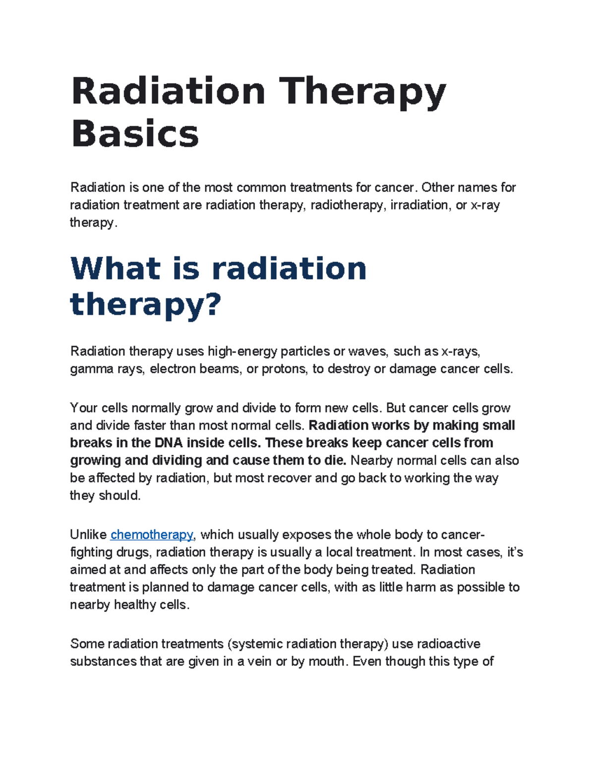 Radiation Therapy Basics: Understanding Cancer Treatment SM 1 - Studocu