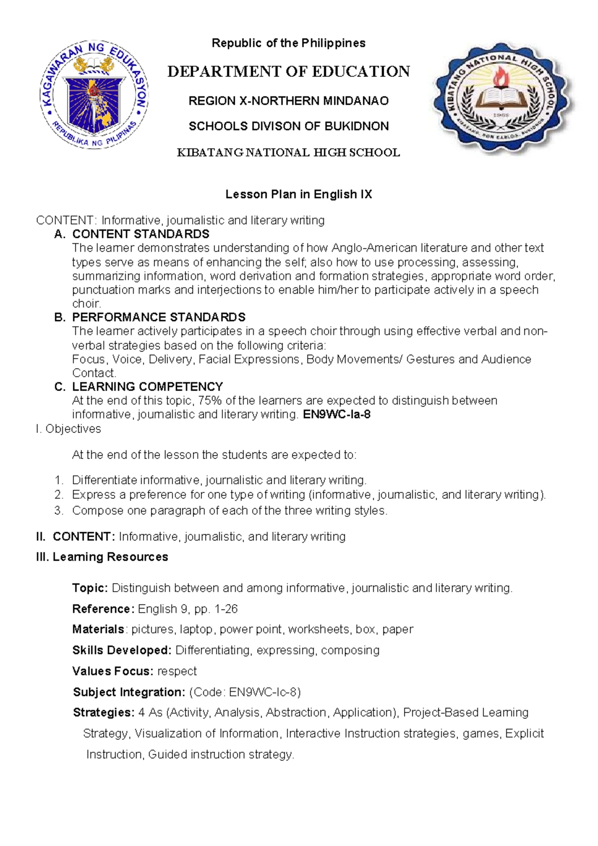 Semi-Detailed Lesson Plan in English (Grade 9) - Fact & Opinion - Studocu