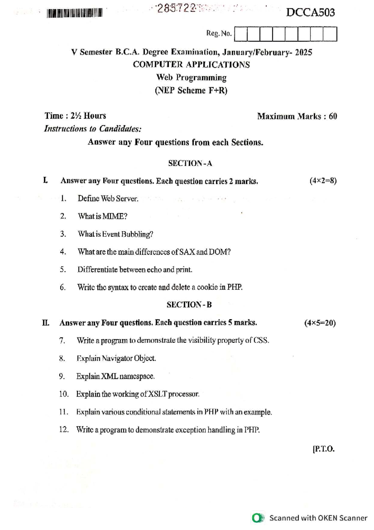 285722 DCCA503 V Sem BCA NEP-2025 Web Programming Exam Guide - Studocu