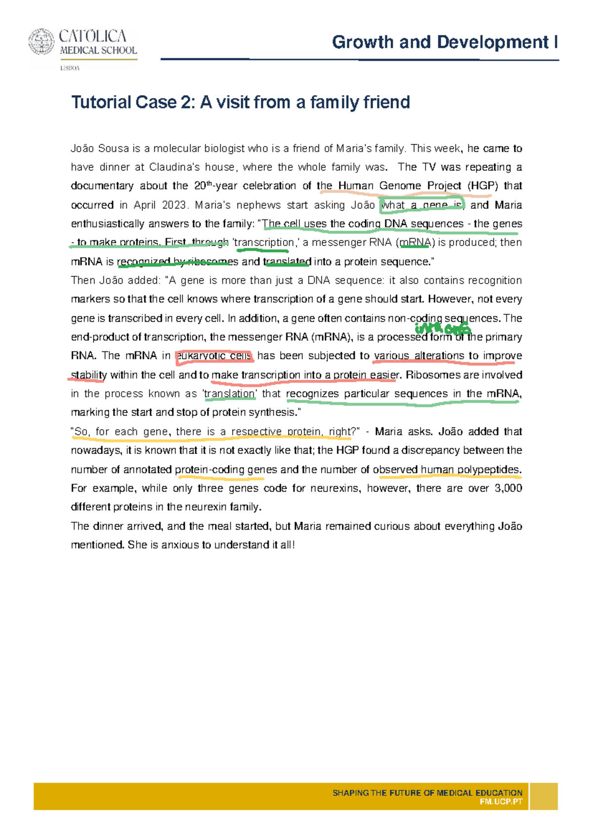 Growth and Development I Tutorial: Case Study on Genes and Proteins ...