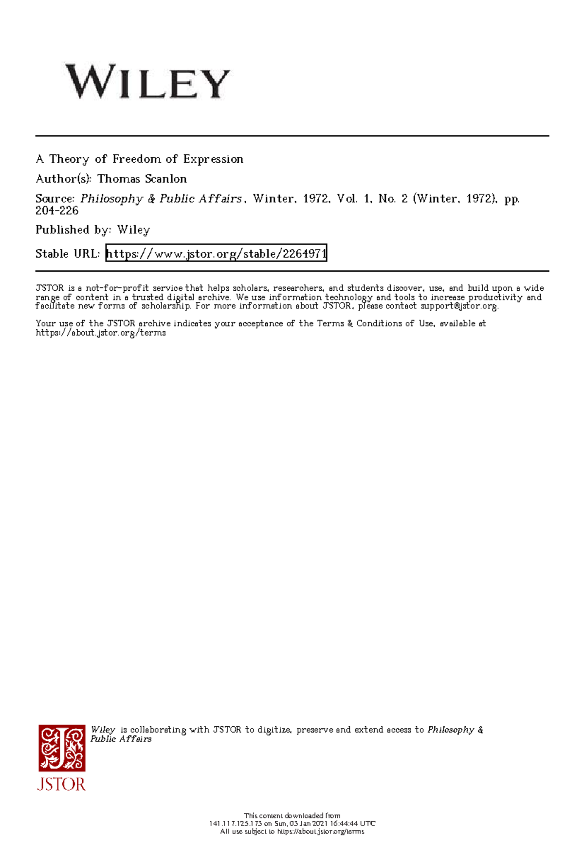 Scanlon’s Theorem: A Study on Freedom of Expression in Philosophy - Studocu