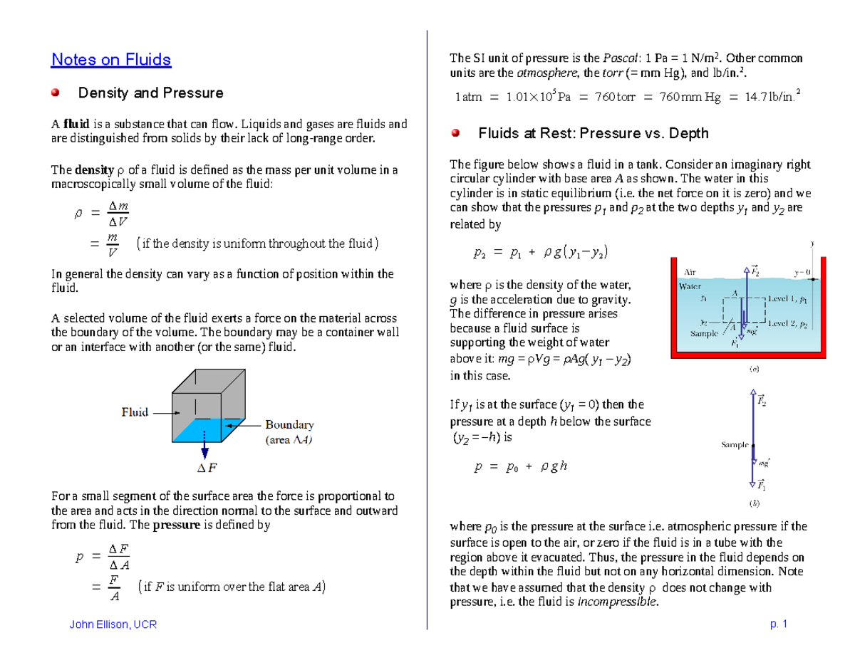 Fluid Dynamics Concepts and Applications - Physics 101 Notes - Notes on ...