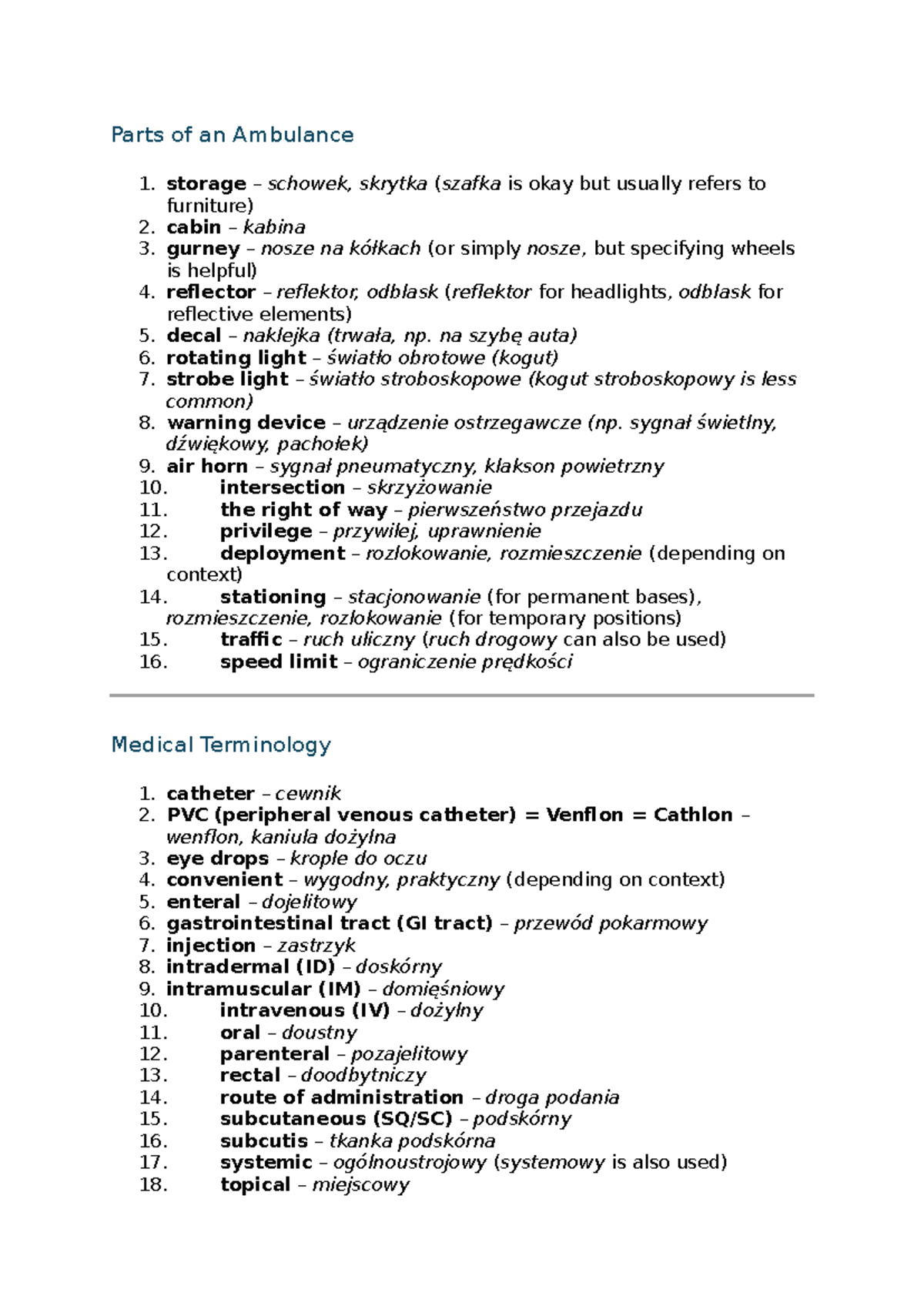 Ambulance & MEDS Vocabulary List for Medical Terminology - Studocu