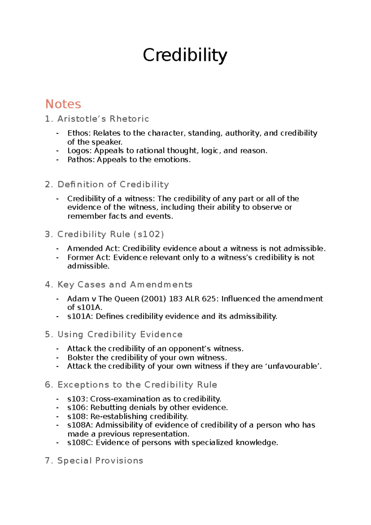 Credibility Evidence Overview: Key Concepts and Legal Principles - Studocu