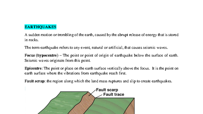 EQ - engineering geology notes on earth quakes - EARTHQUAKES A sudden ...