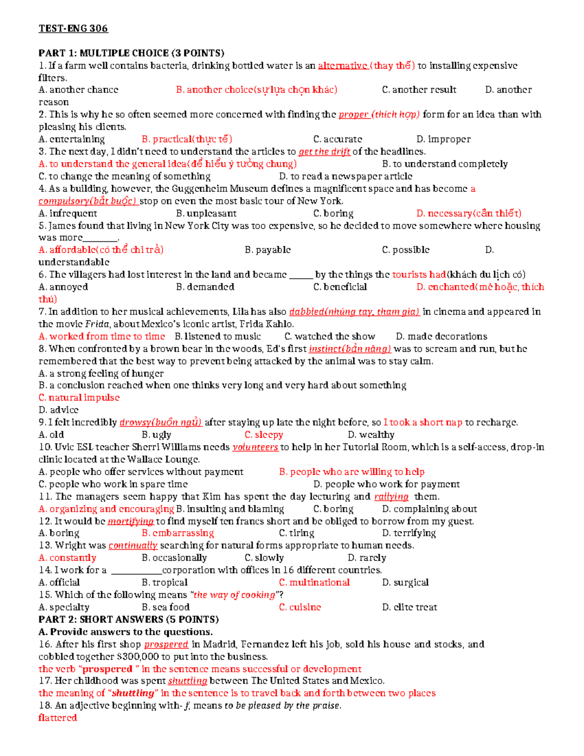 Mid-term Exam Study Guide ENG 306 - Reading Comprehension Part 3 - Studocu