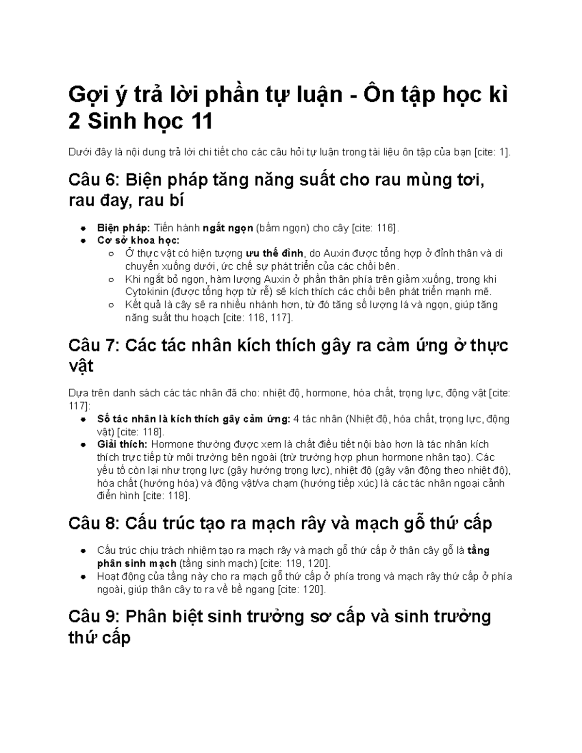 Đáp án Tự luận Ôn tập Sinh học 11 Kì 2 - Chi tiết và Giải thích - Document Preview