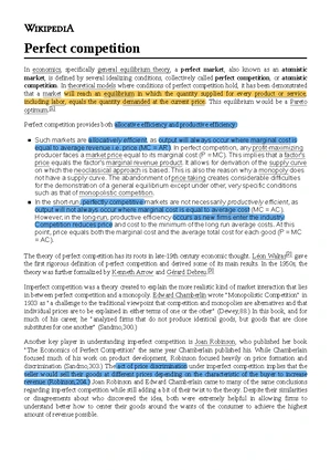 Perfect Competition - Study Notes & Assignments - Studocu