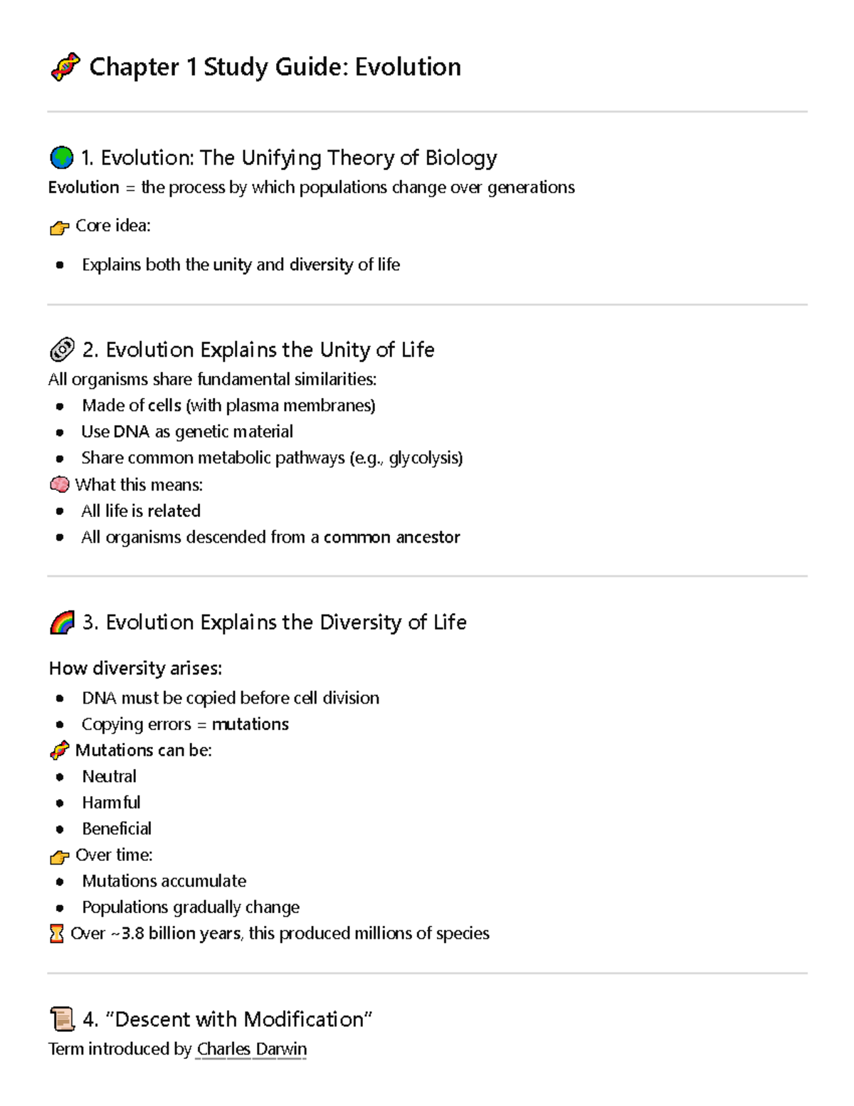 Chapter 1 Study Guide: Evolution (Biology 101) - Studocu