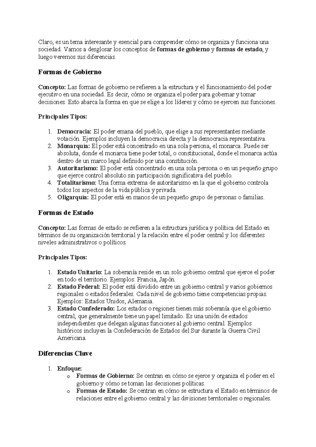 Formas de Gobierno y Estado: Conceptos y Diferencias Esenciales - Studocu