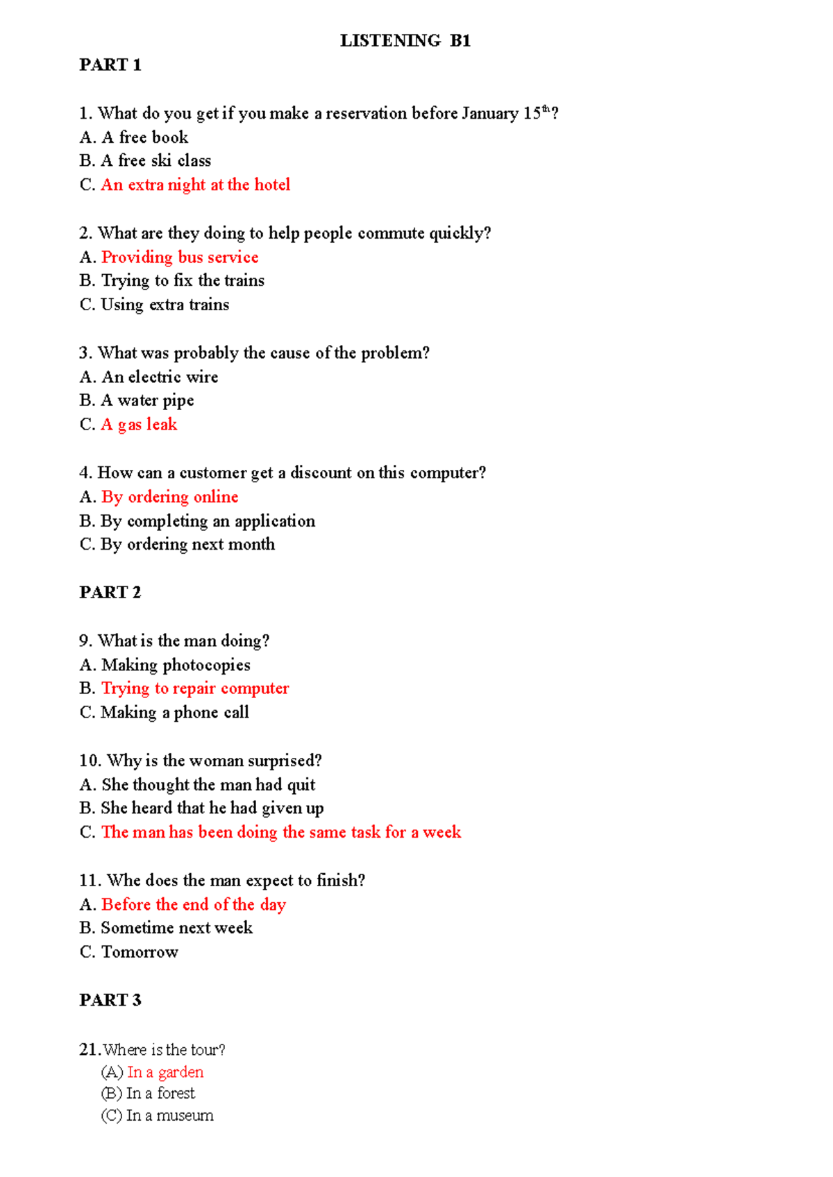 Listening Test 9: Comprehension Practice Questions and Answers - Studocu