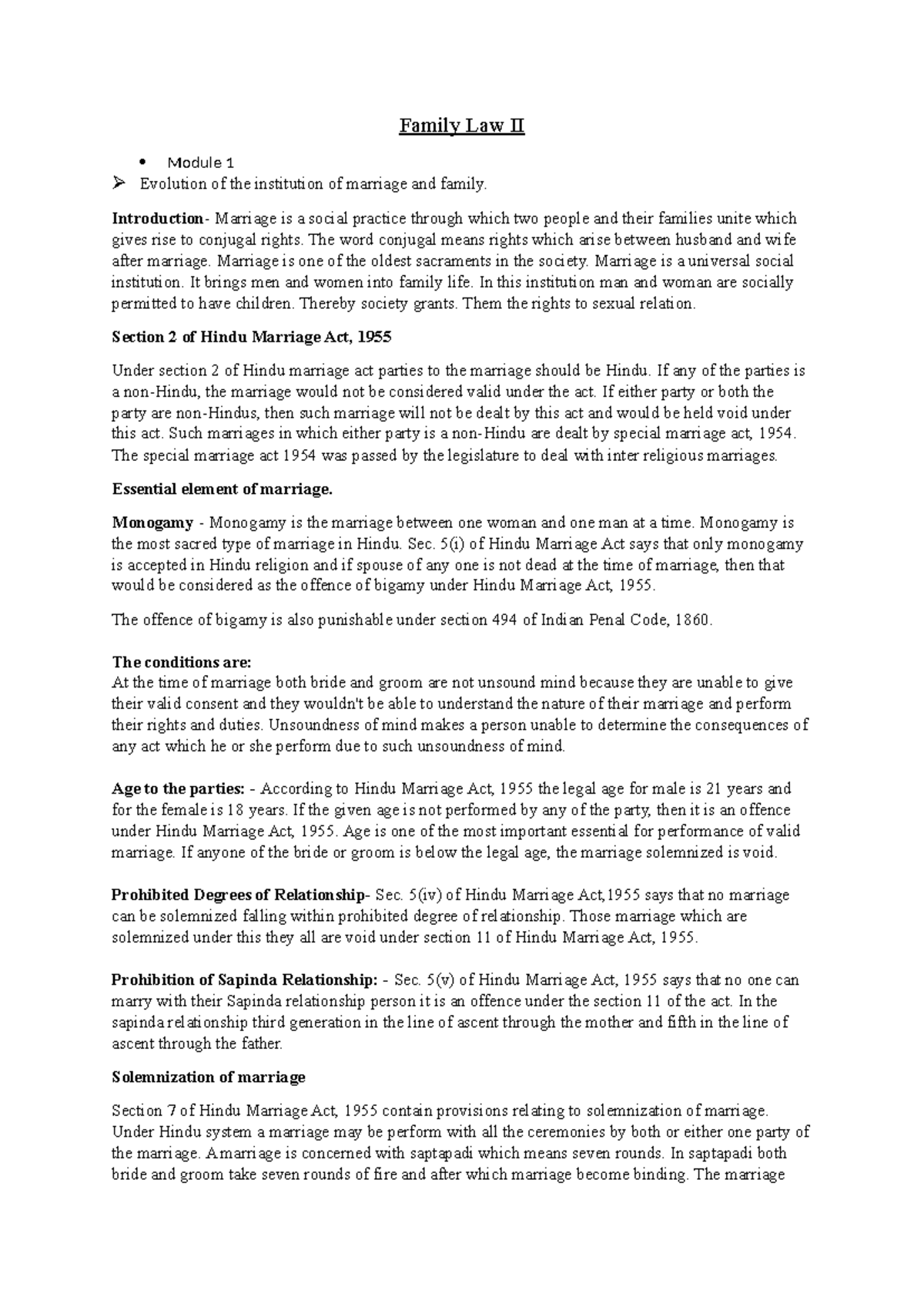 Family Law II - It is my self made notes - Family Law II Module 1 ...