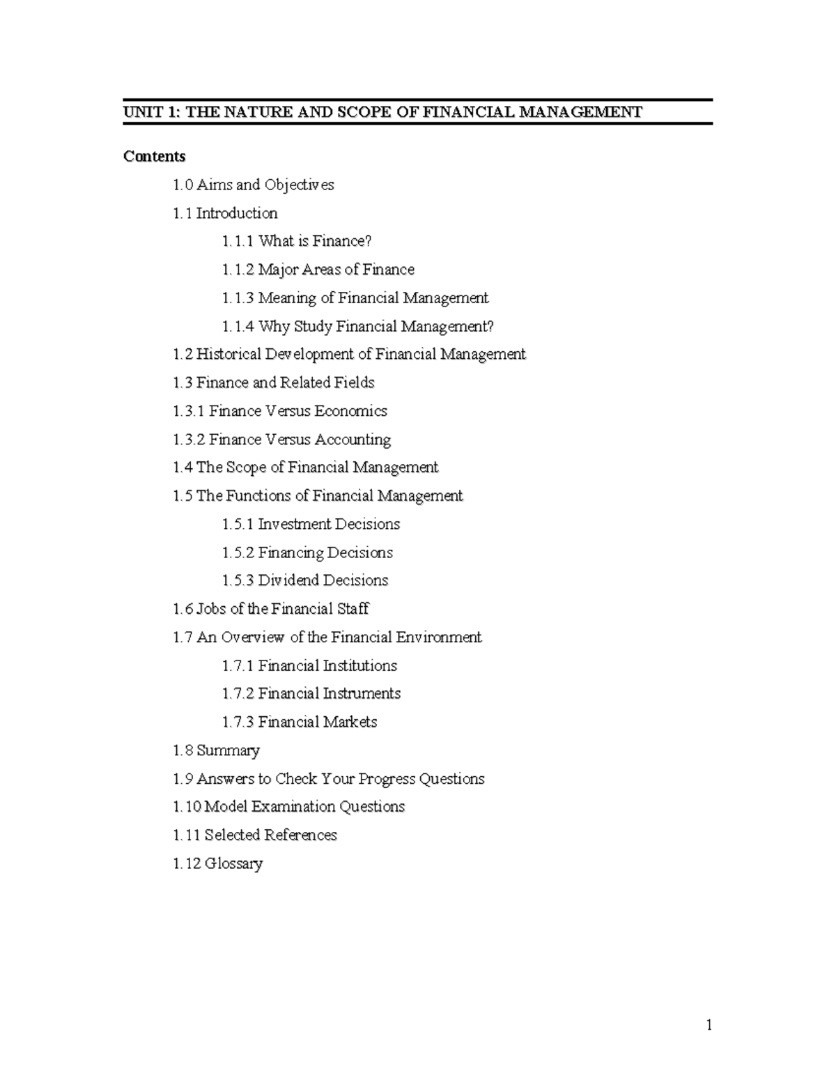 Unit 1F - UNIT 1: THE NATURE AND SCOPE OF FINANCIAL MANAGEMENTUNIT 1 ...