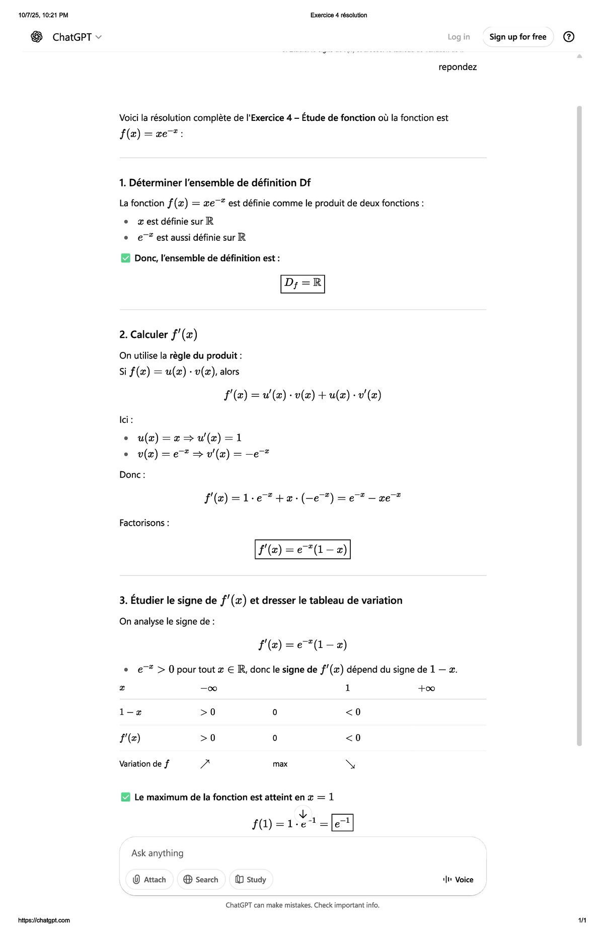 Étude de Fonction : Résolution Complète de l'Exercice 4 (Math 10:21 PM ...