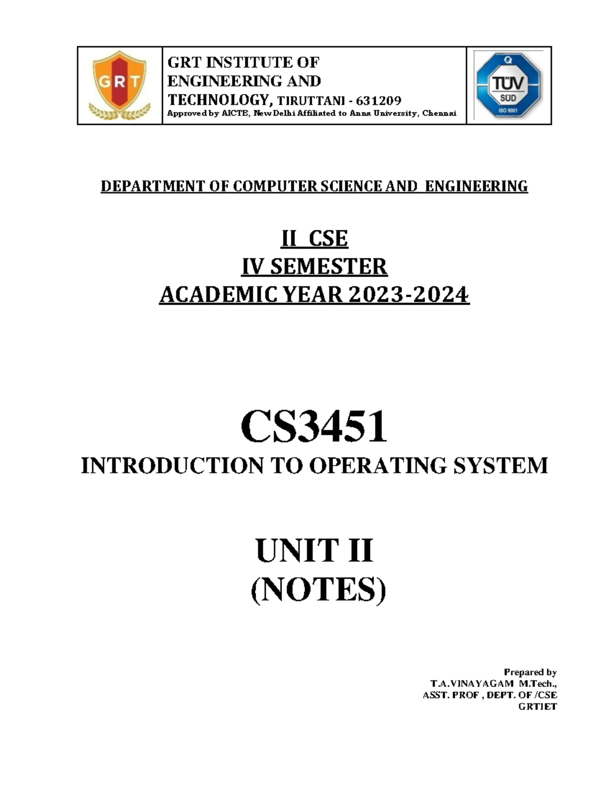 CS3451 Introduction to Operating Systems - Unit I Notes - Studocu