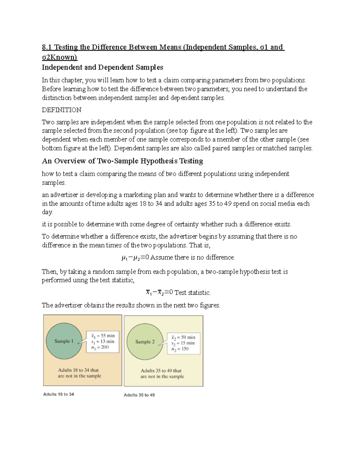 8.1 Statistics - Independent Samples Mean Testing Notes - Studocu