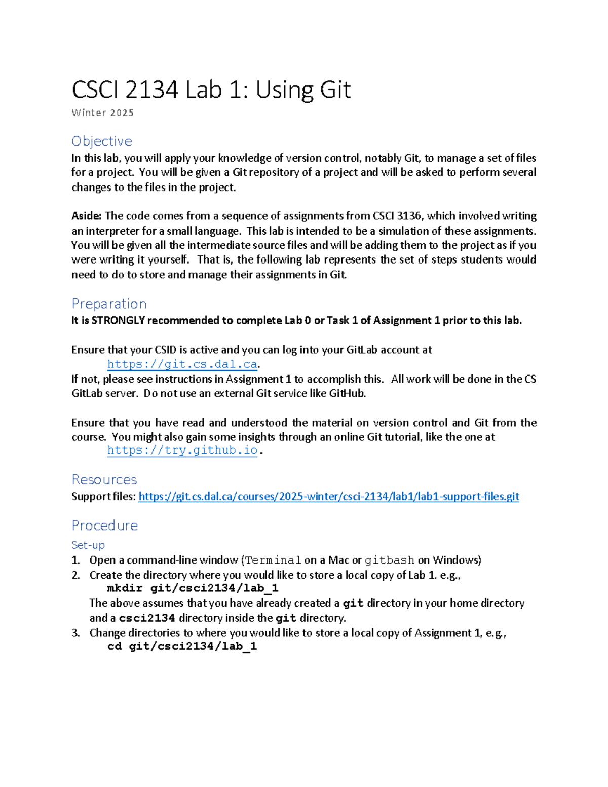 CSCI 2134 Lab 1: Git Version Control Practice Winter 2025 - Studocu