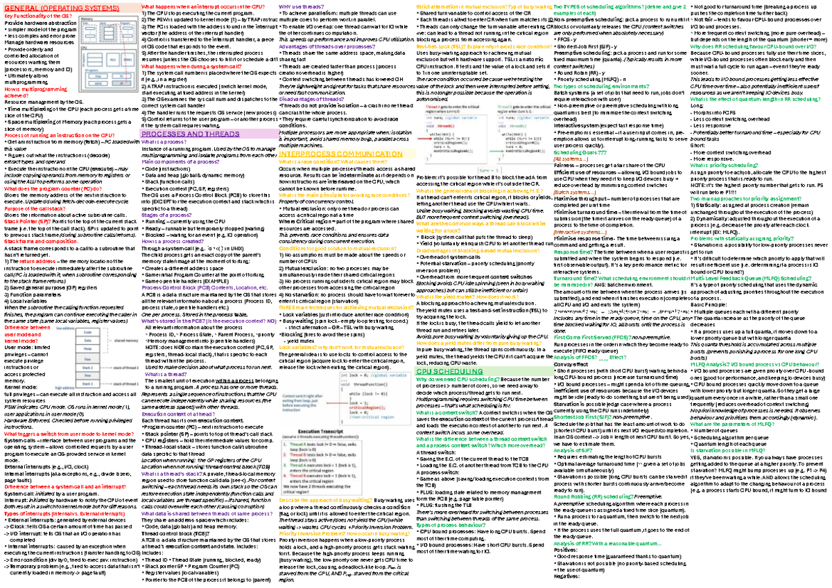 Operating Systems (OS) Exam Cheat Sheet: Key Concepts and Algorithms ...