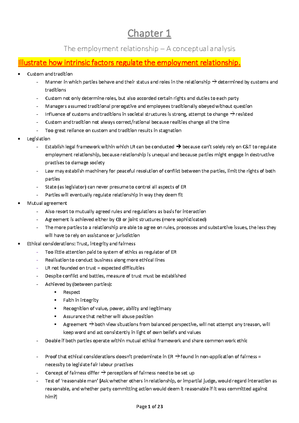 2018 ABV 320 EXAM Notes 1 - Chapter 1 The employment relationship – A ...